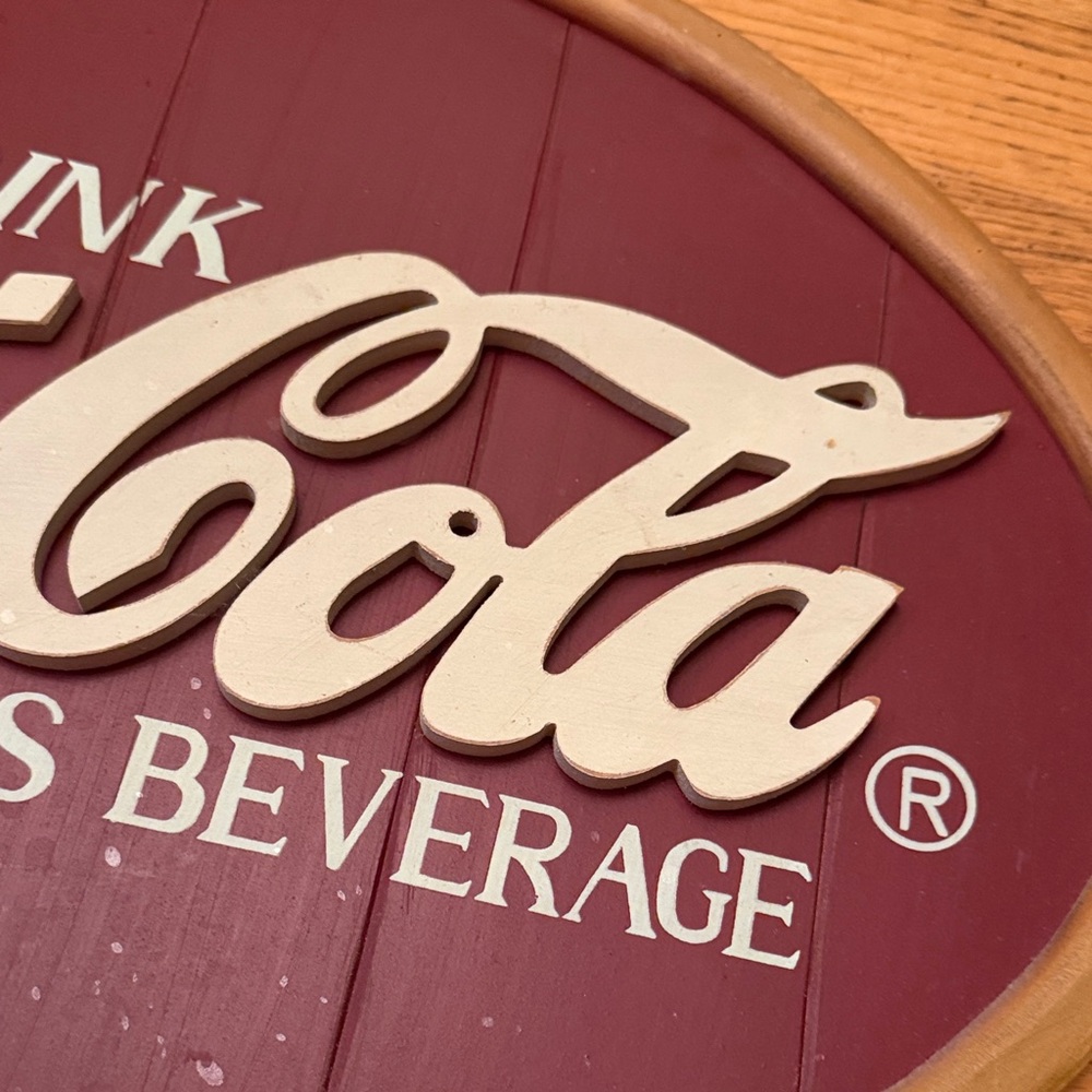 Coca-Cola Oval Sign in Maroon and Cream Letters - Picture 3 of 7